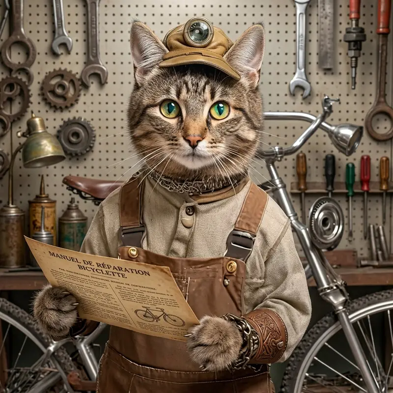 Illustration : le chat mécanicien présente la grille des tarifs